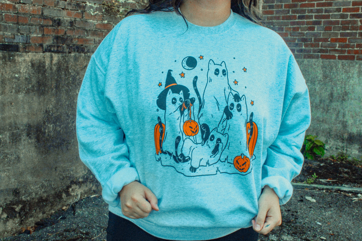 Underground Original Design: Black Cats in Witch Hats Boxy Cotton Sweatshirt