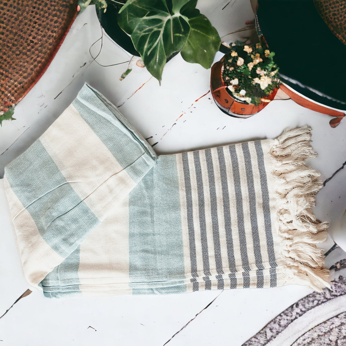 Mediterranean Cotton Bath Towel 180GSM Lightweight Gray Blue Summer