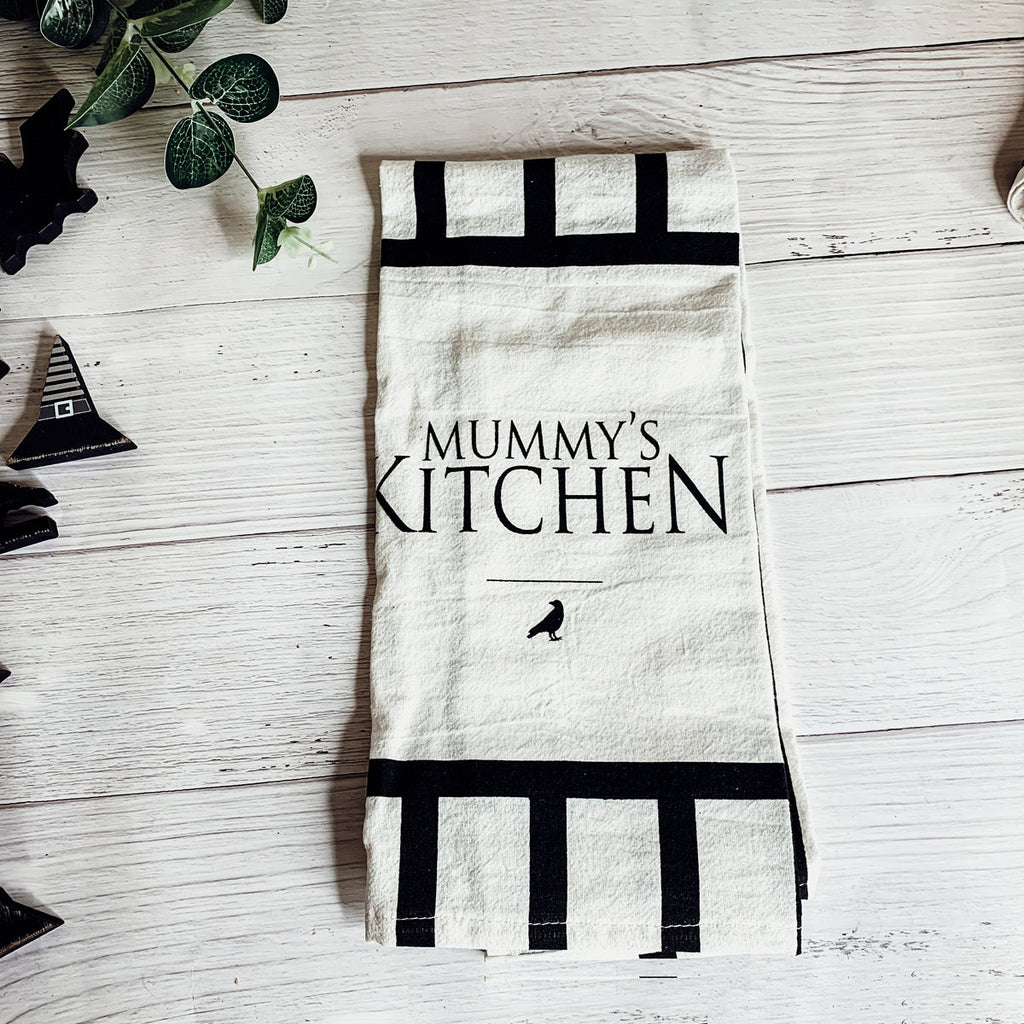 Halloween Tea Towel Bat 31 Vs Mummy Black White Cotton Dish Towel Kitchen Hand Towel Decor