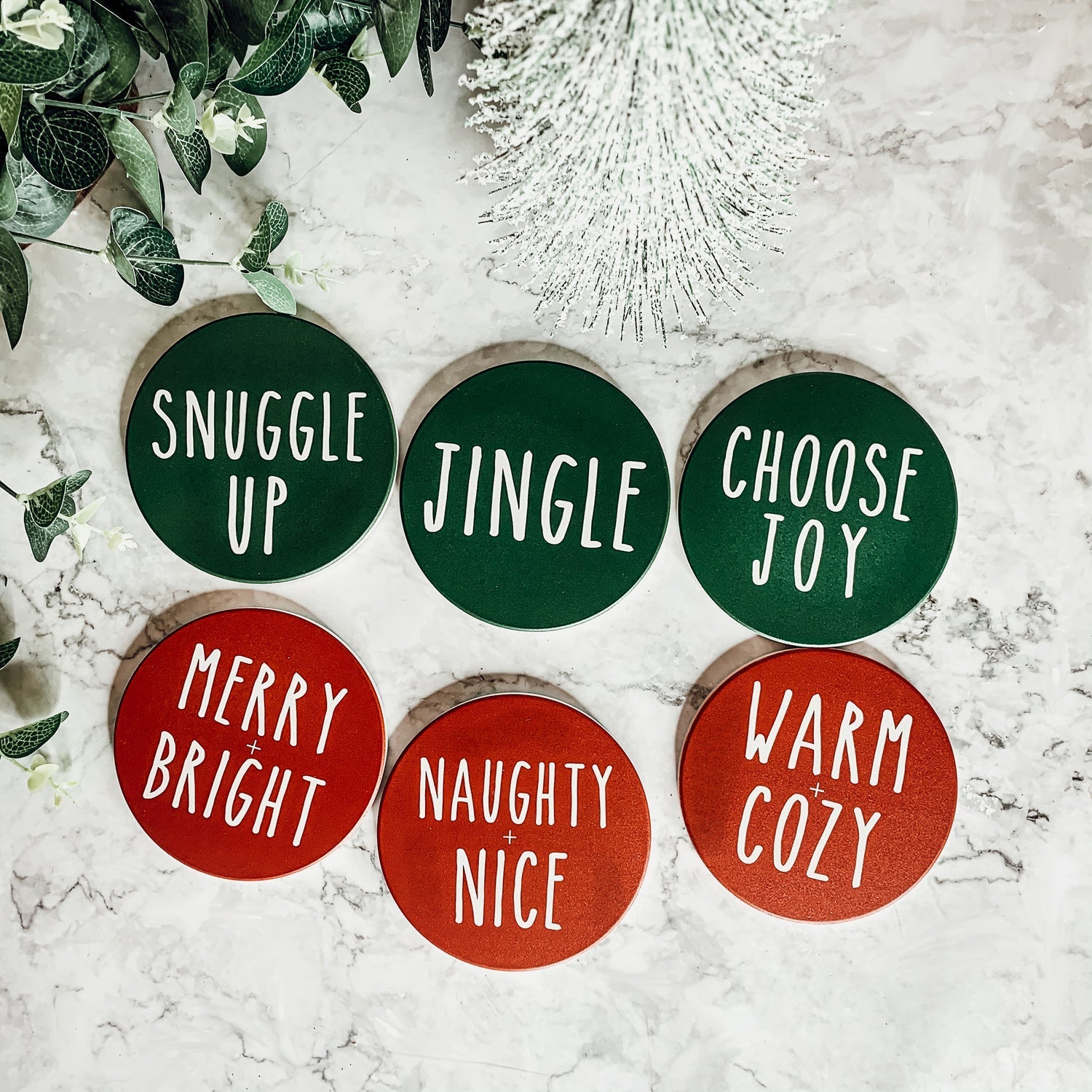 Holiday Ceramic Coaster Set With Cork Back Non Scratch Decorative Display Ready Table Accent