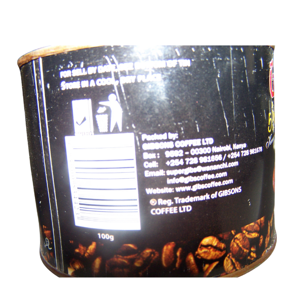 Gibsons Premium Instant Coffee 50g back packaging with coffee product details