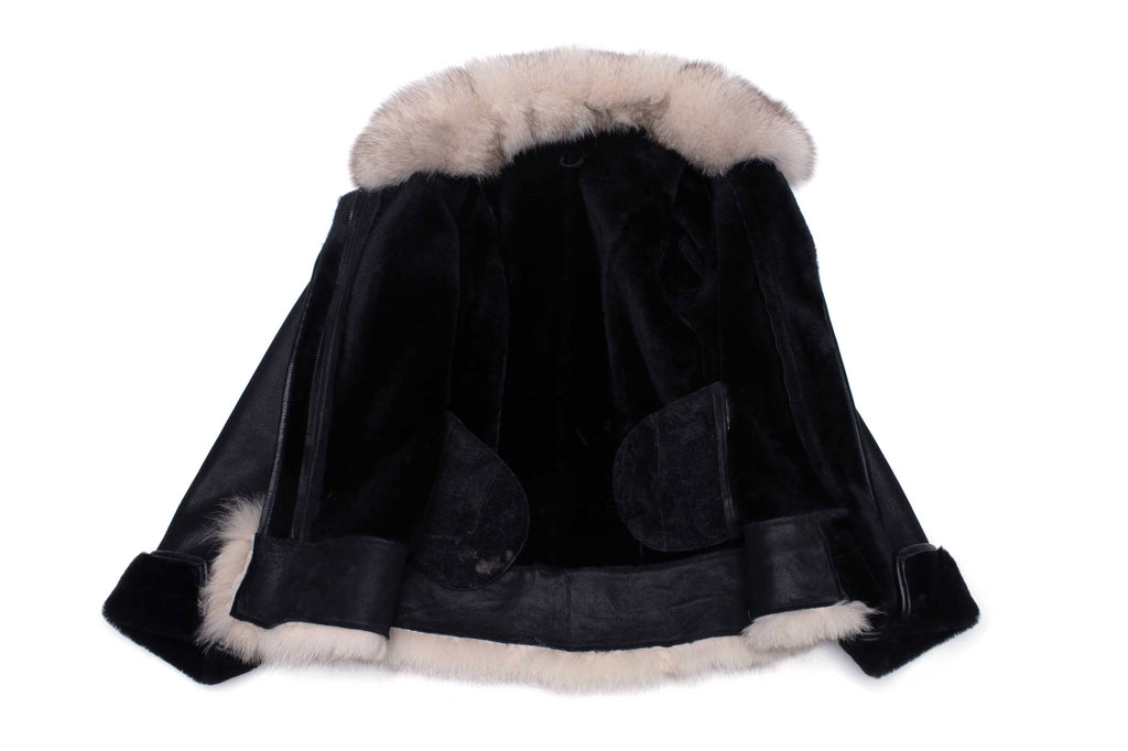 Cecily’s Black Shearling Sheepskin Jacket with Fox Fur Trim