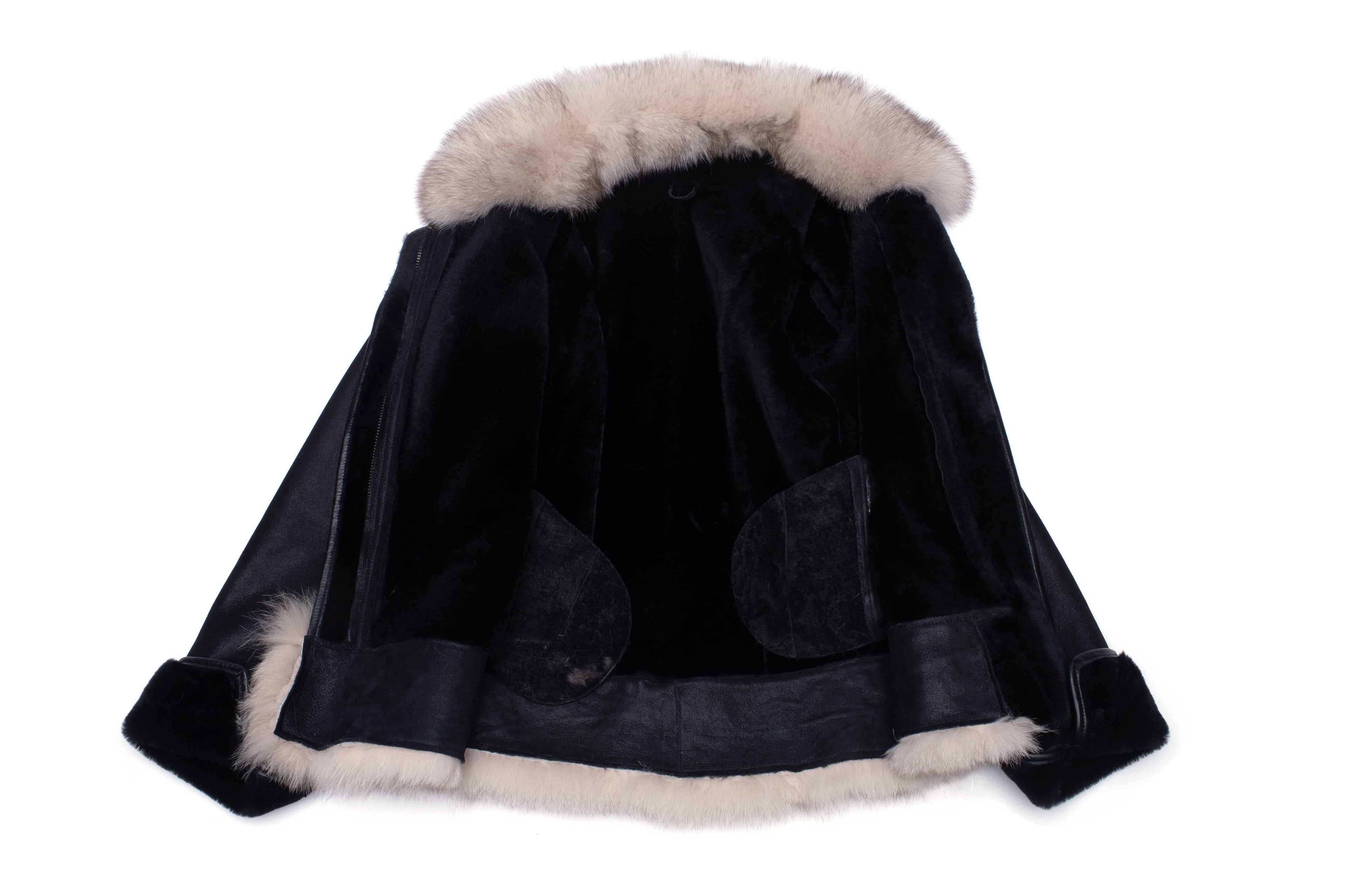 Cecily’s Black Shearling Sheepskin Jacket with Fox Fur Trim