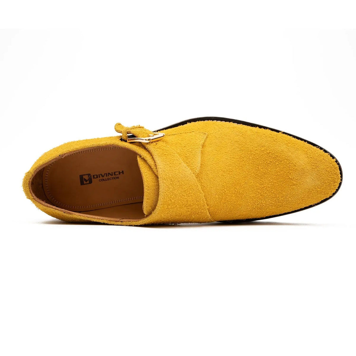Mustard-Yellow Textured Single Monk Shoes with Ridged Sole