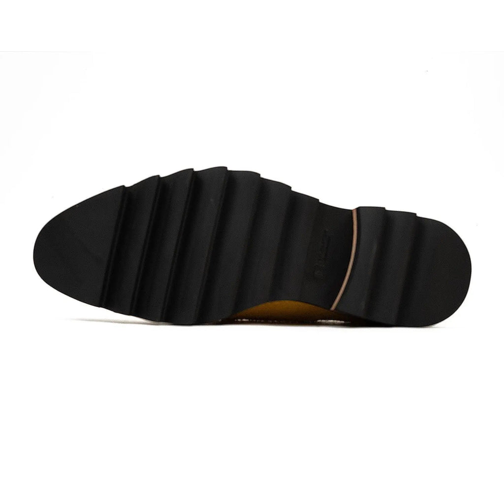 Mustard-Yellow Textured Single Monk Shoes with Ridged Sole