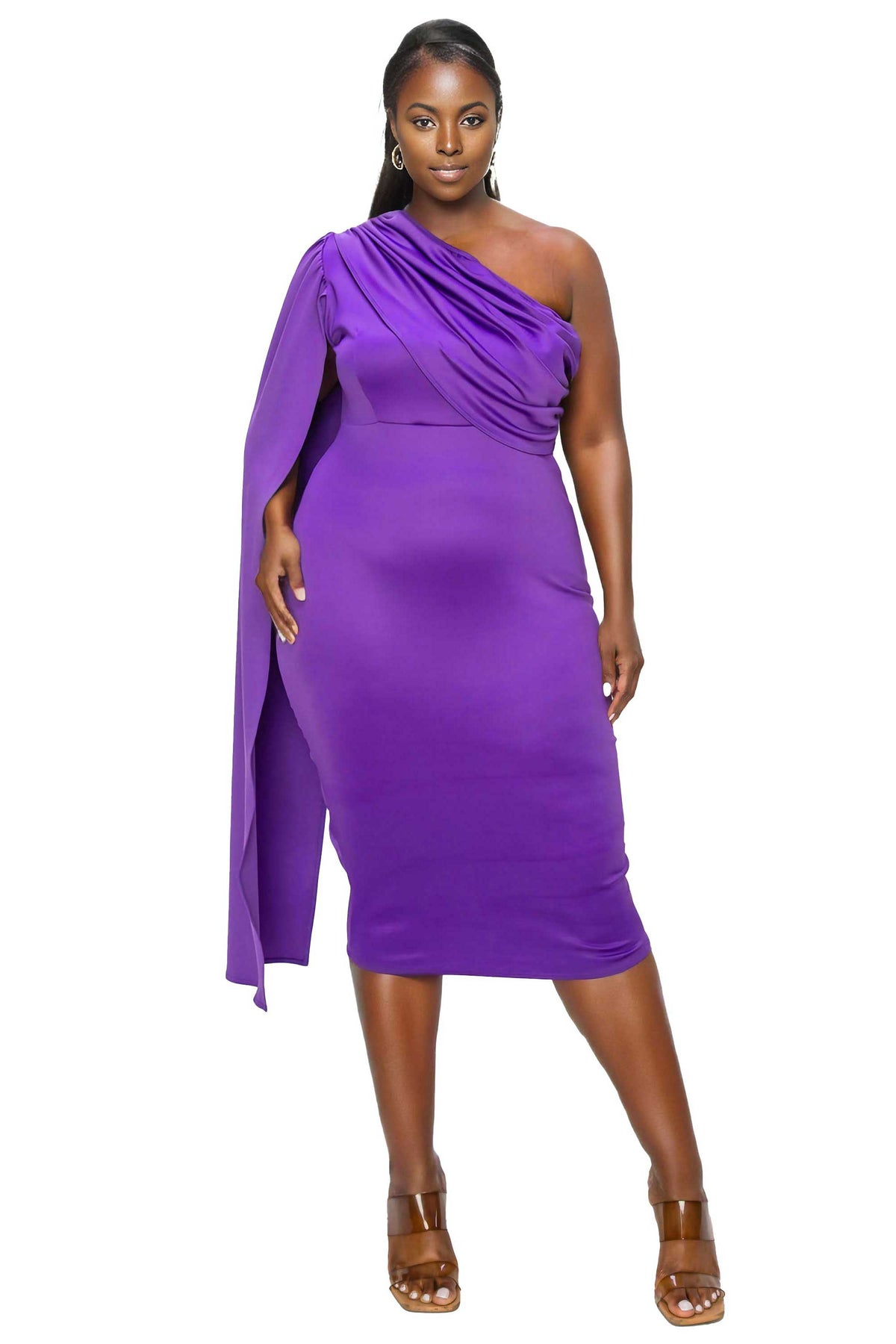 Spade One Shoulder Cape Dress