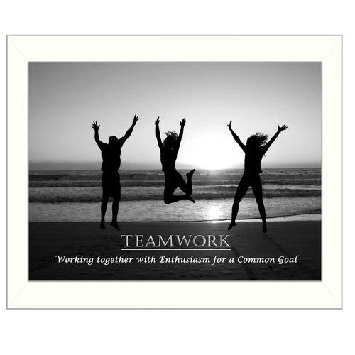 "Teamwork" Framed Wall Art | Motivational Office Print, White Frame
