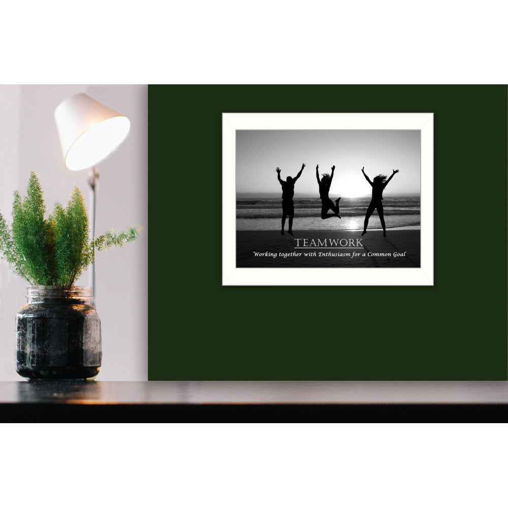 "Teamwork" Framed Wall Art | Motivational Office Print, White Frame