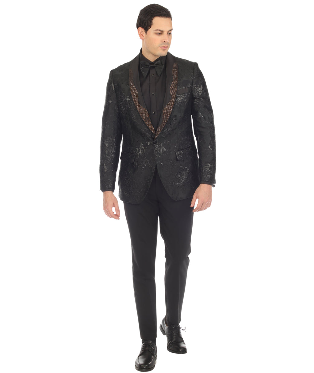 Men's Midnight Black Shawl Collar Tuxedo 1 Button 2 Vent Slim Fit Blazer