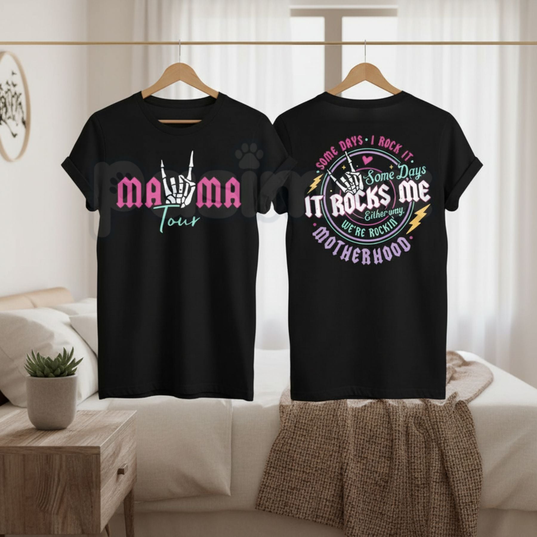 "Mama Tour: It Rocks Me" Graphic T-Shirt – Retro Music-Inspired Motherhood Tee, Premium 100% Cotton Concert Aesthetic Top, Soft Lived-In Heavyweight Rock n' Roll Mom Shirt, Made in USA