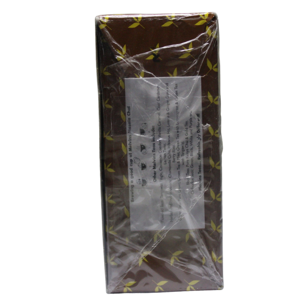 Melvins Masala Chai 100 bags sealed in plastic wrap front label visible