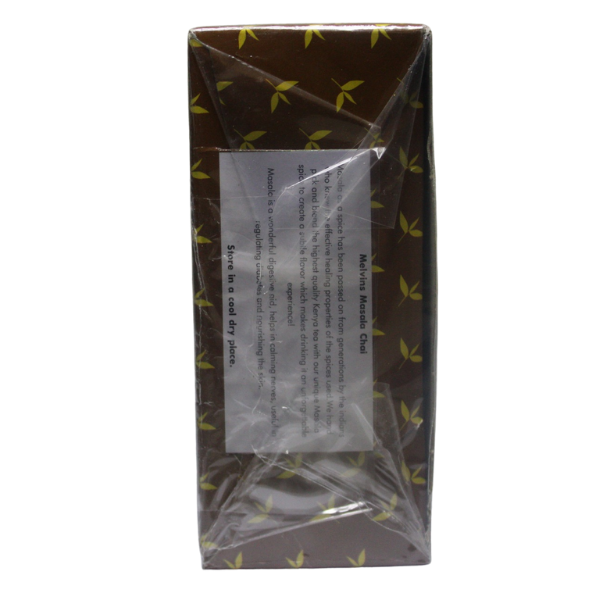 Melvins Masala Chai 100 tea bags sealed plastic wrap back view