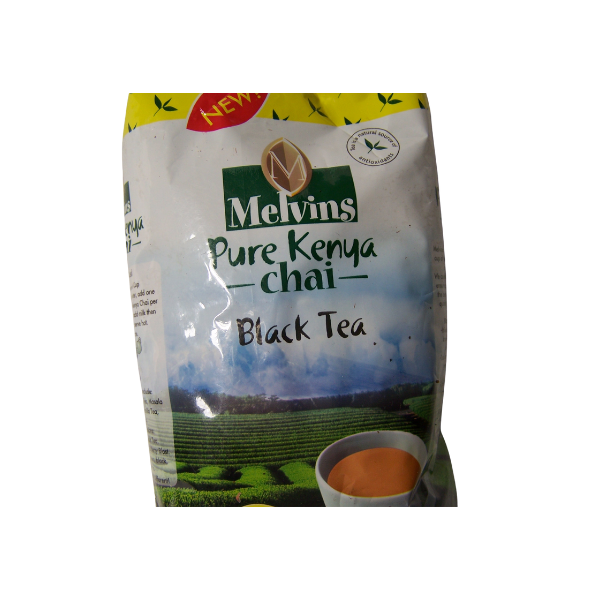 Melvins Pure Kenya Chai Black Tea 250g bag straight front view full label with new formula badge