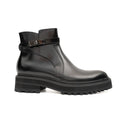 Black Lug Sole Buckle Strap Ankle Boot