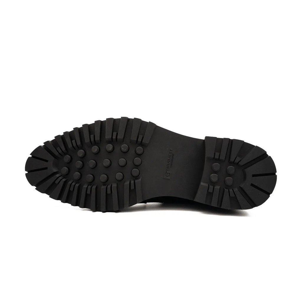 Black Lug Sole Buckle Strap Ankle Boot