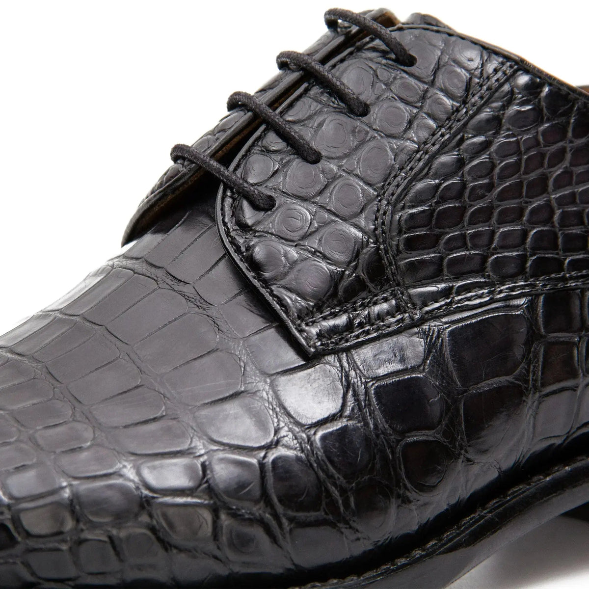 Black Round-Toe Derby Shoes with Scale-Pattern Texture