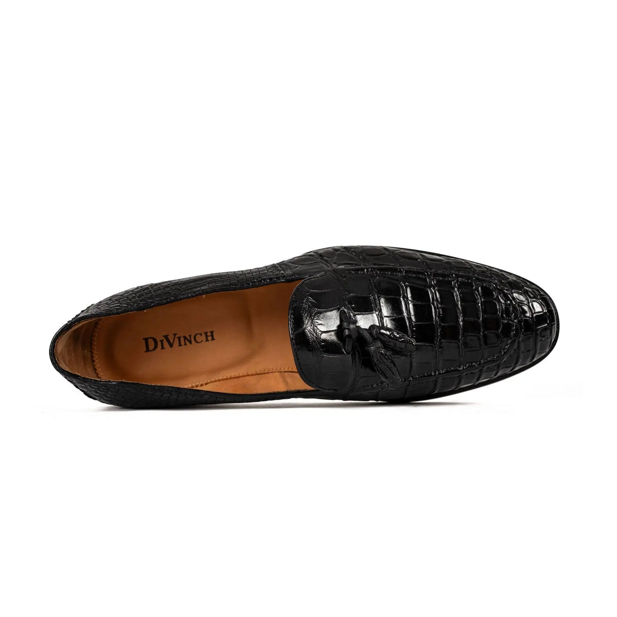 Black Scale-Pattern Tassel Loafers with Apron Toe