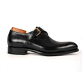 Black Plain-Toe Single Monk Strap Shoes with Polished Finish