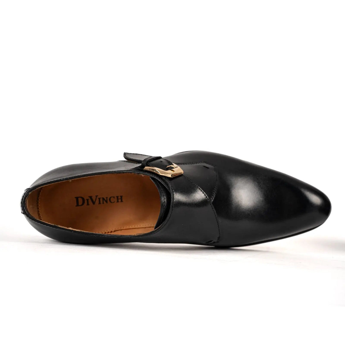Black Plain-Toe Single Monk Strap Shoes with Polished Finish