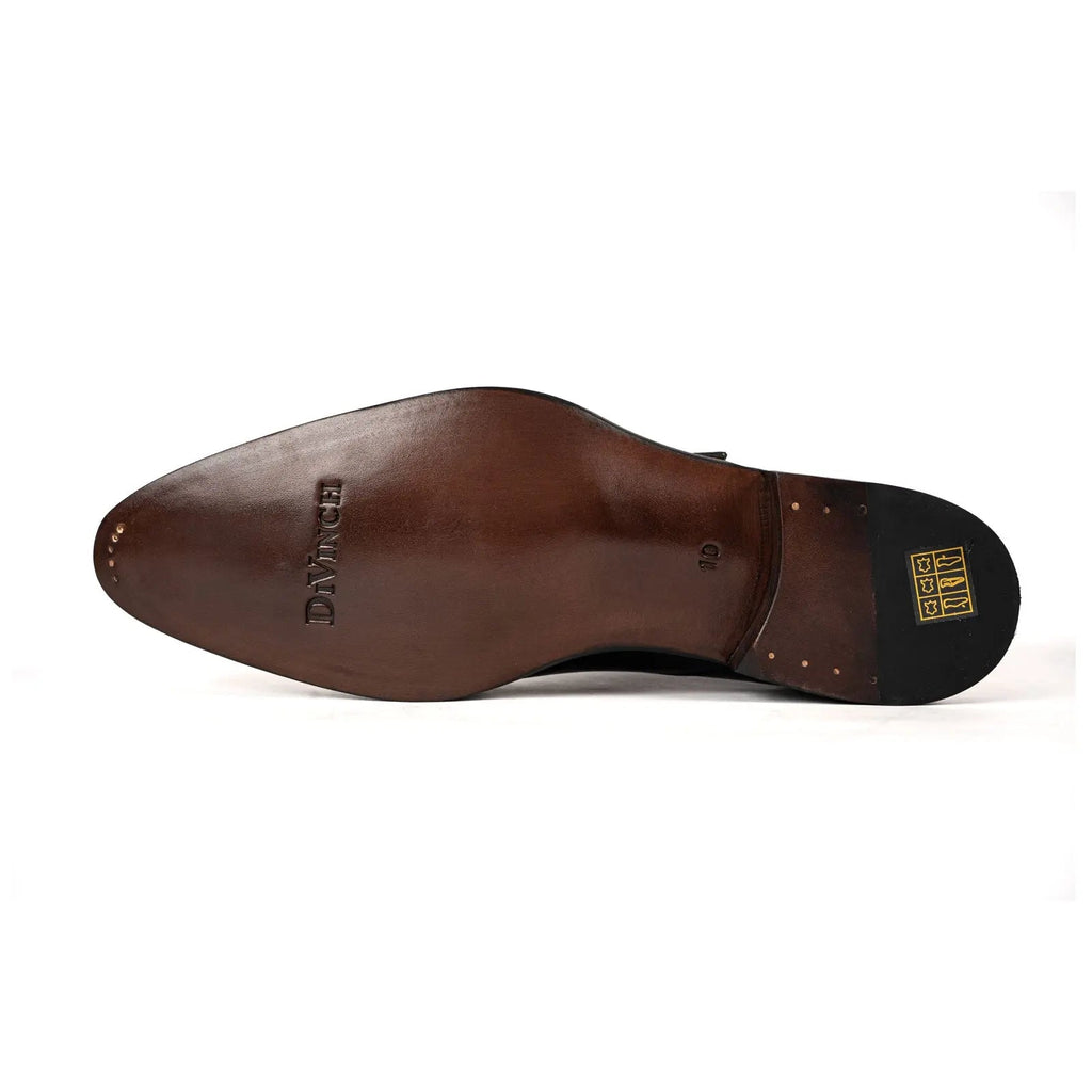 Black Plain-Toe Single Monk Strap Shoes with Polished Finish