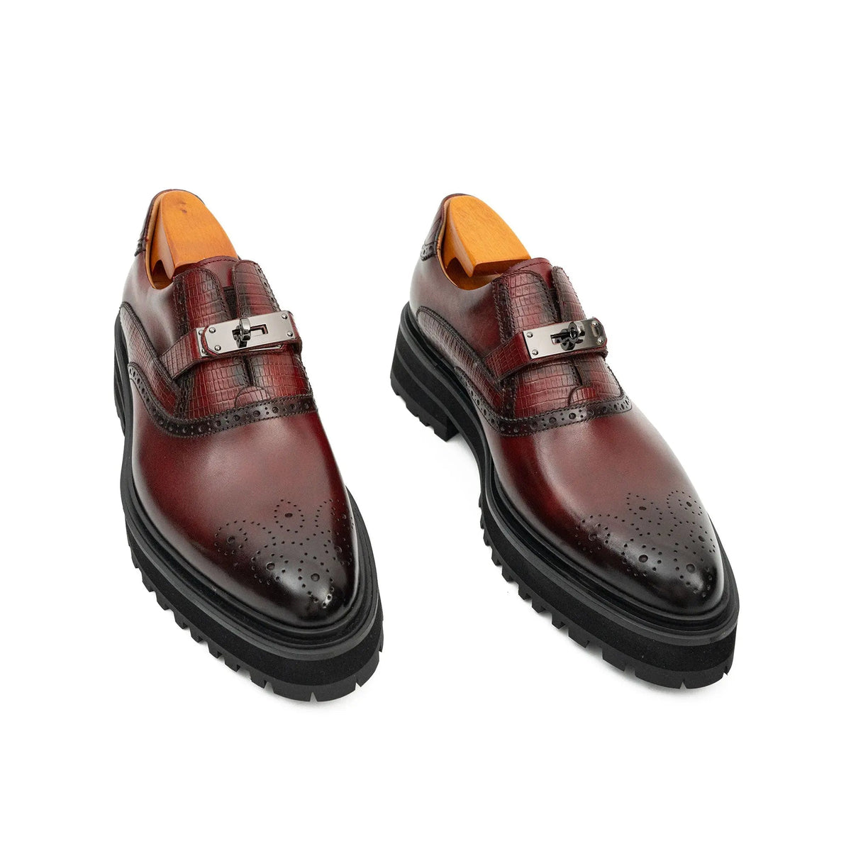 Burgundy Textured Monk Shoe with Dark Toe