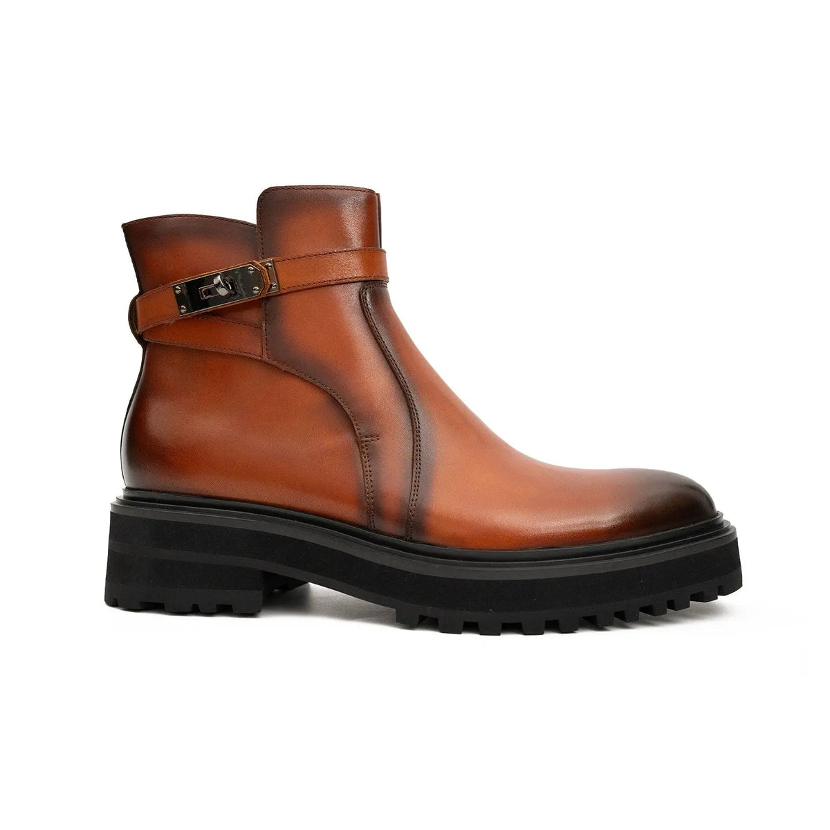 Orange-Brown Ankle Boot with Buckle Strap