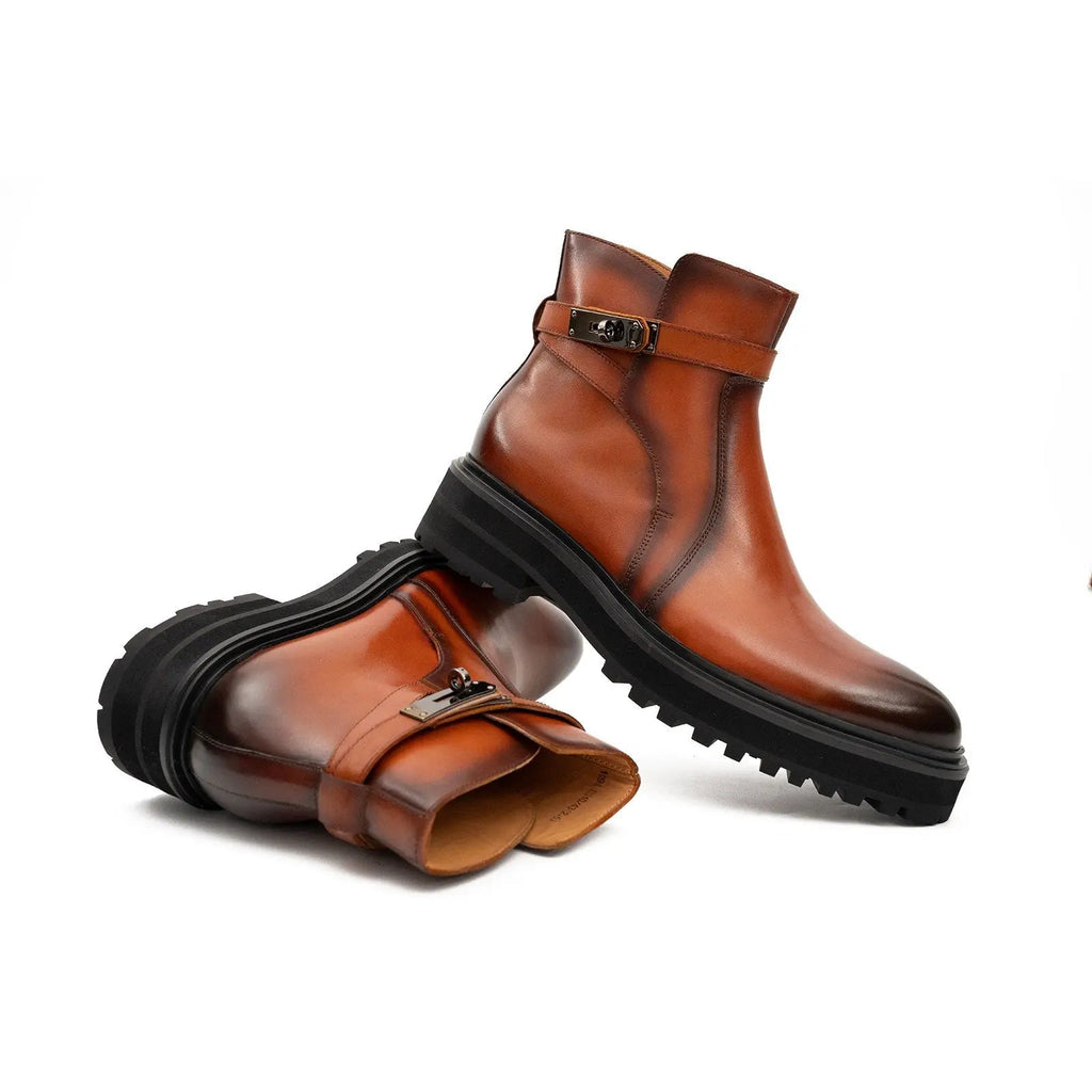 Orange-Brown Ankle Boot with Buckle Strap