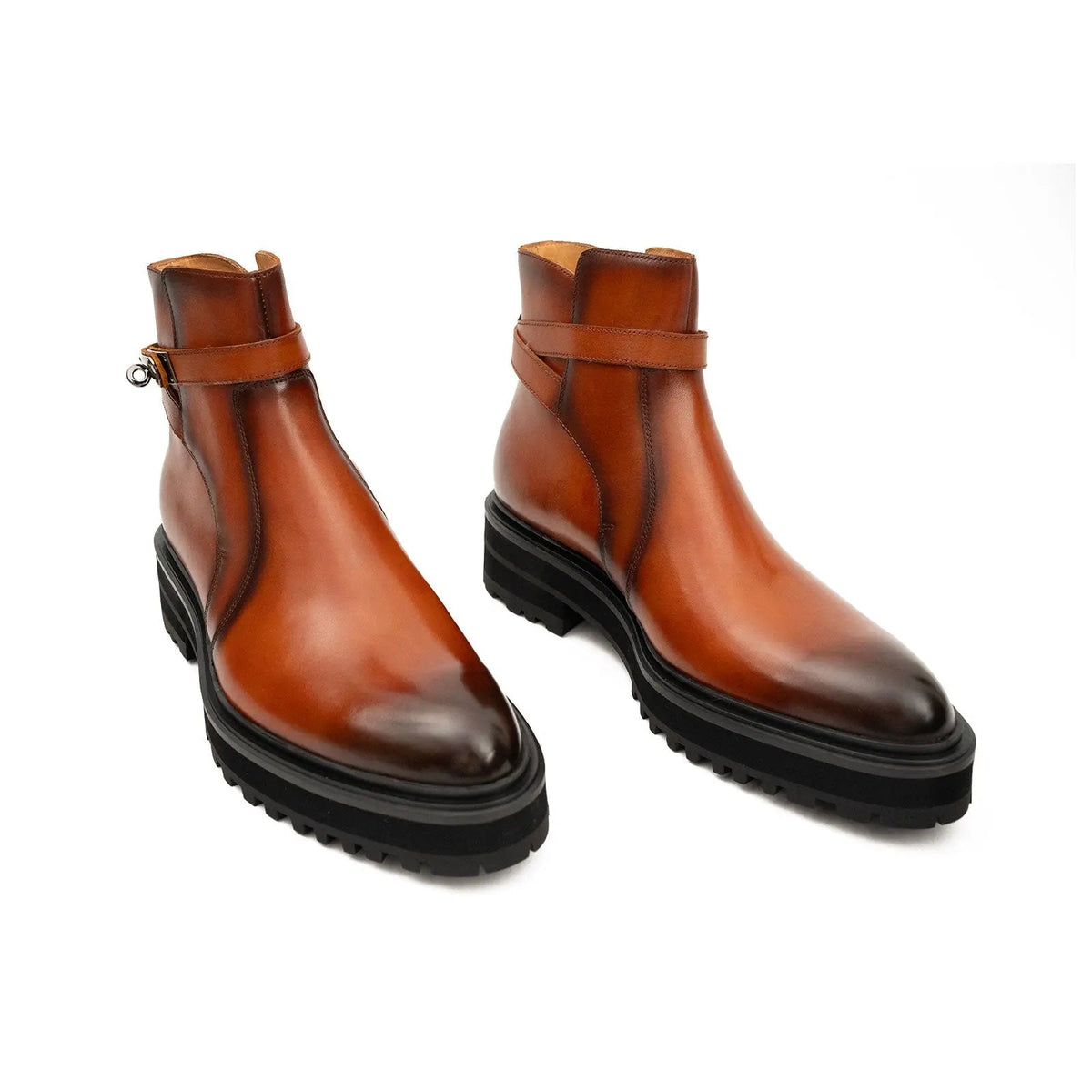 Orange-Brown Ankle Boot with Buckle Strap