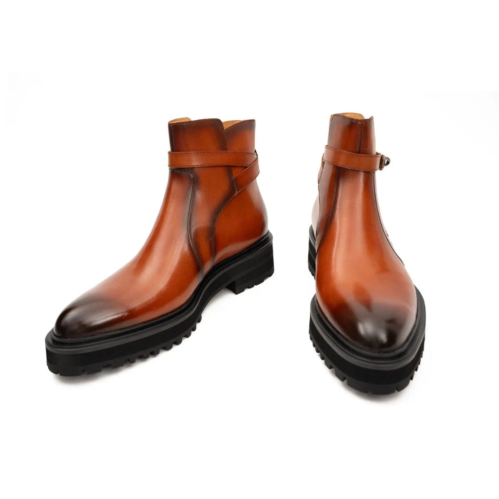 Orange-Brown Ankle Boot with Buckle Strap