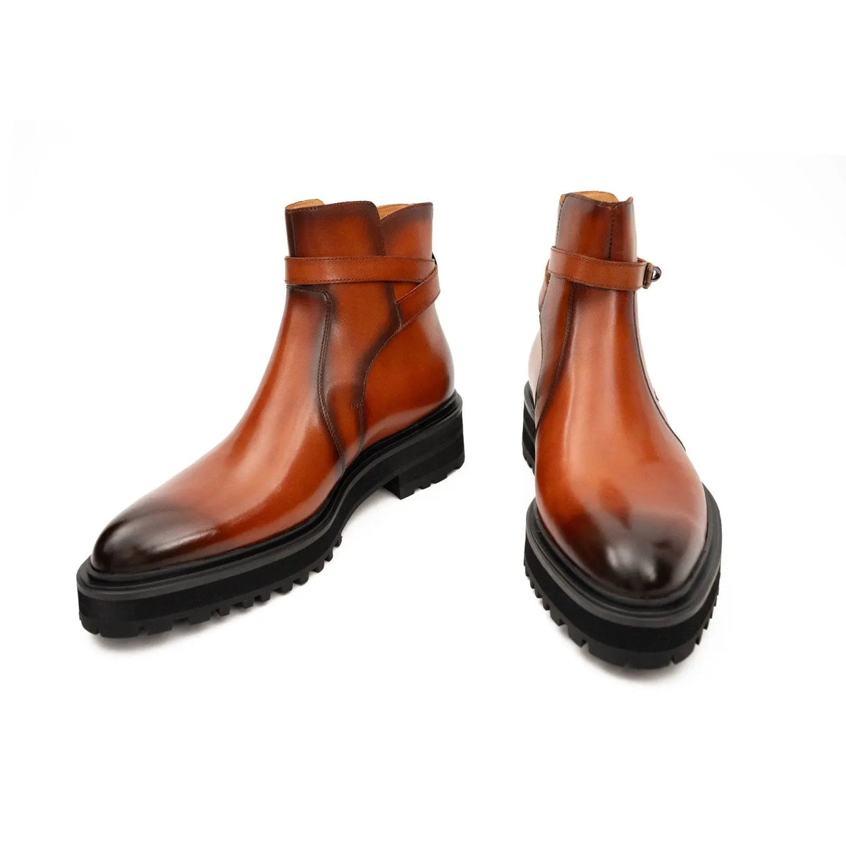 Orange-Brown Ankle Boot with Buckle Strap