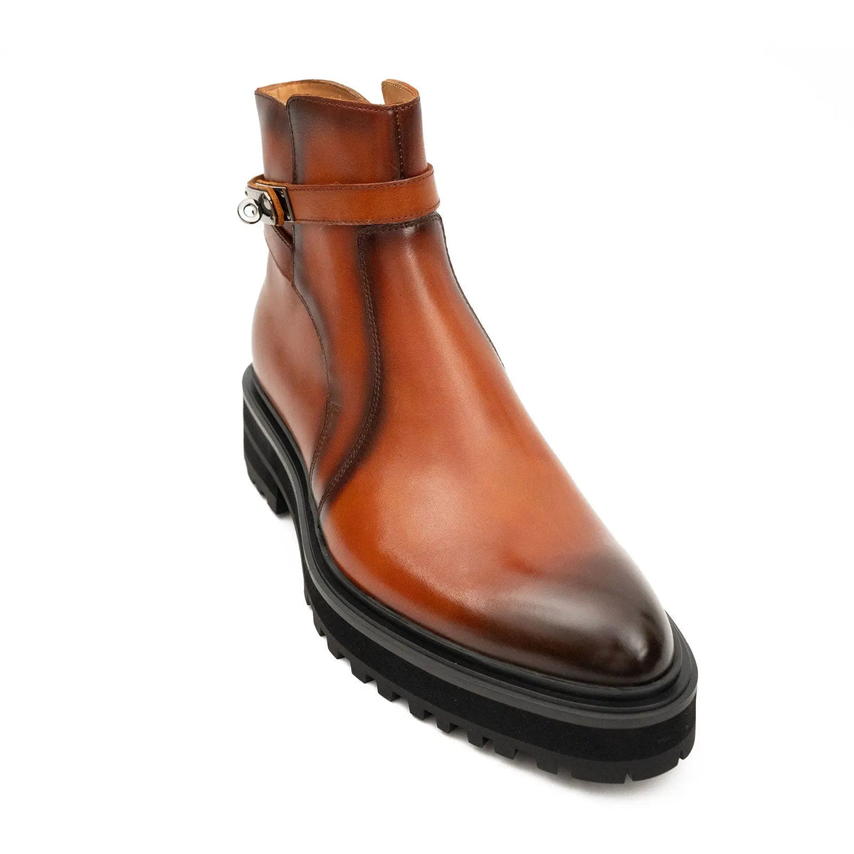 Orange-Brown Ankle Boot with Buckle Strap