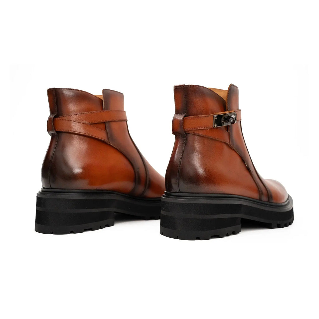Orange-Brown Ankle Boot with Buckle Strap