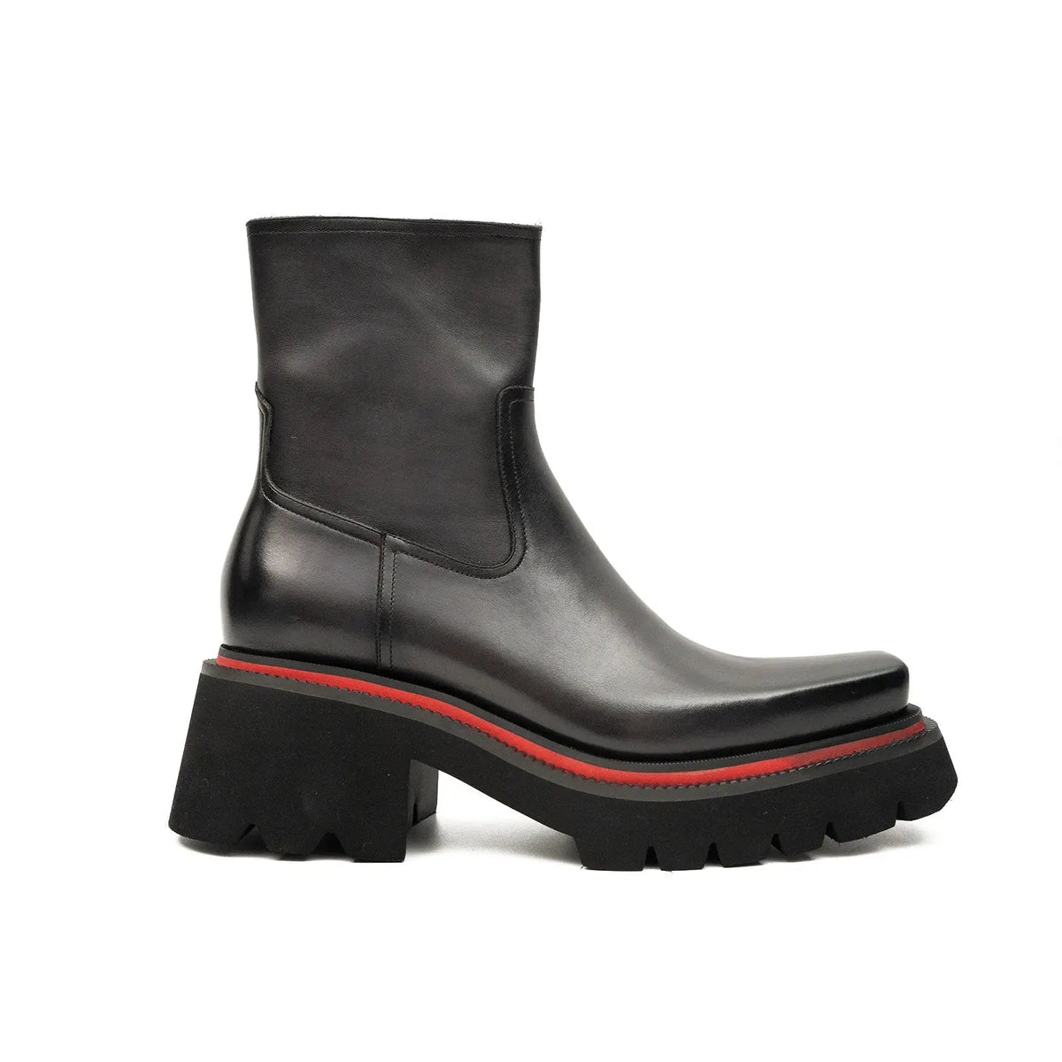 Dark Gray-Black Lug Sole Side Zip Ankle Boot