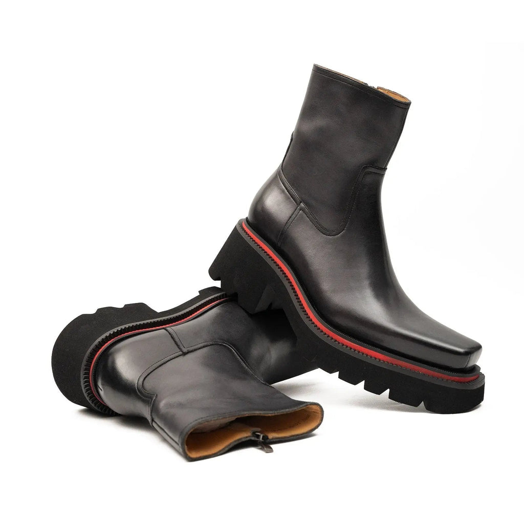 Dark Gray-Black Lug Sole Side Zip Ankle Boot