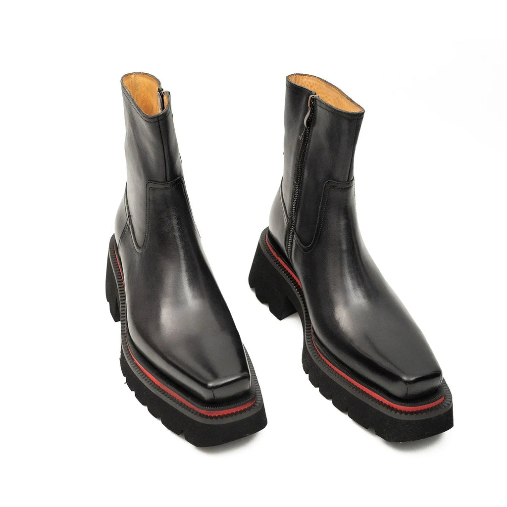 Dark Gray-Black Lug Sole Side Zip Ankle Boot
