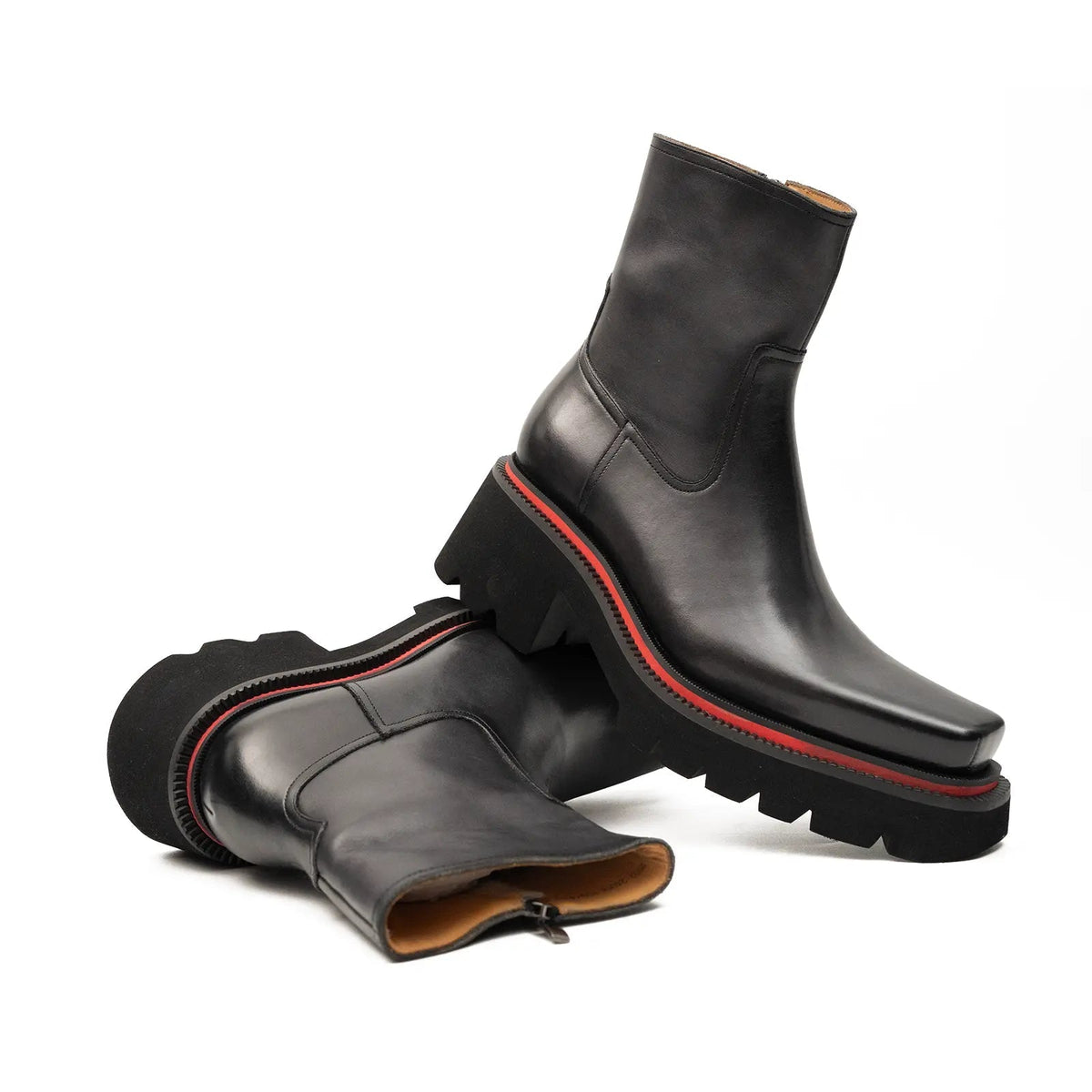 Dark Gray-Black Lug Sole Side Zip Ankle Boot