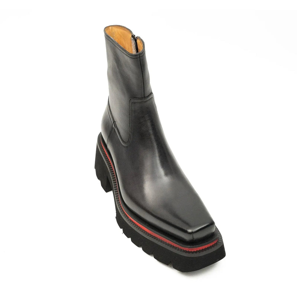 Dark Gray-Black Lug Sole Side Zip Ankle Boot