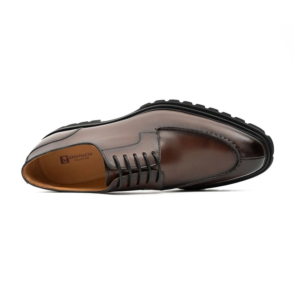 Brown Calfskin Apron-Toe Derby Shoes with Lug Sole
