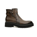 Brown Lug Sole Buckle Strap Ankle Boot