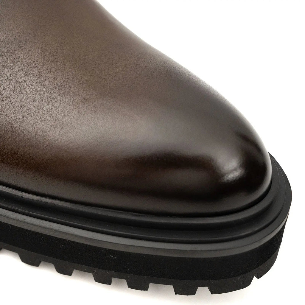 Brown Lug Sole Buckle Strap Ankle Boot