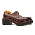 Burgundy Textured Calfskin Derby Shoes with Red Edging