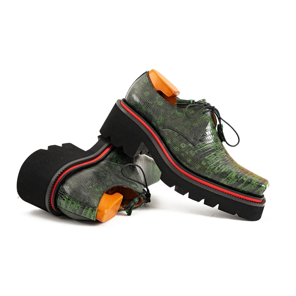 Green and Black Textured Lug Sole Derby Shoe