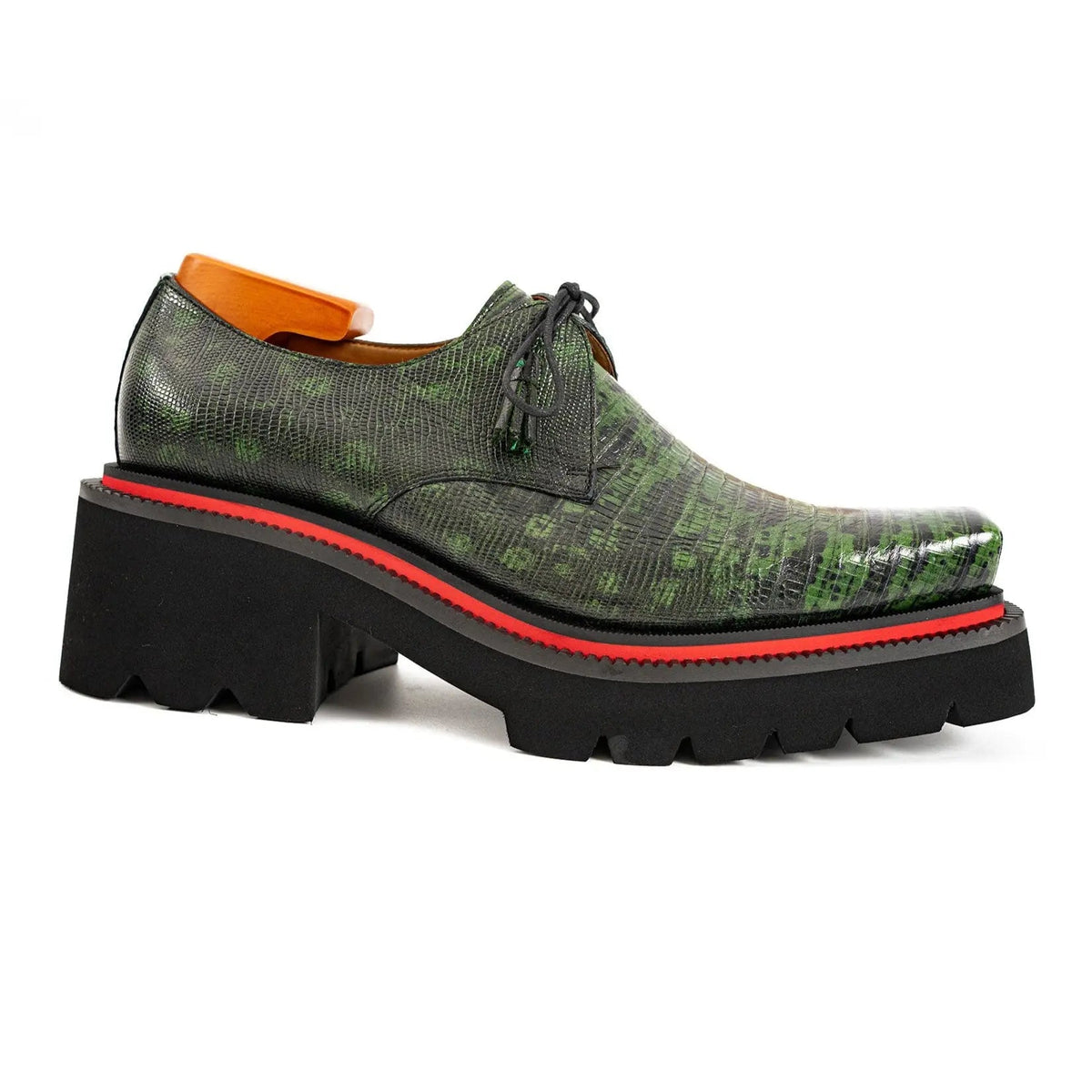 Green and Black Textured Lug Sole Derby Shoe