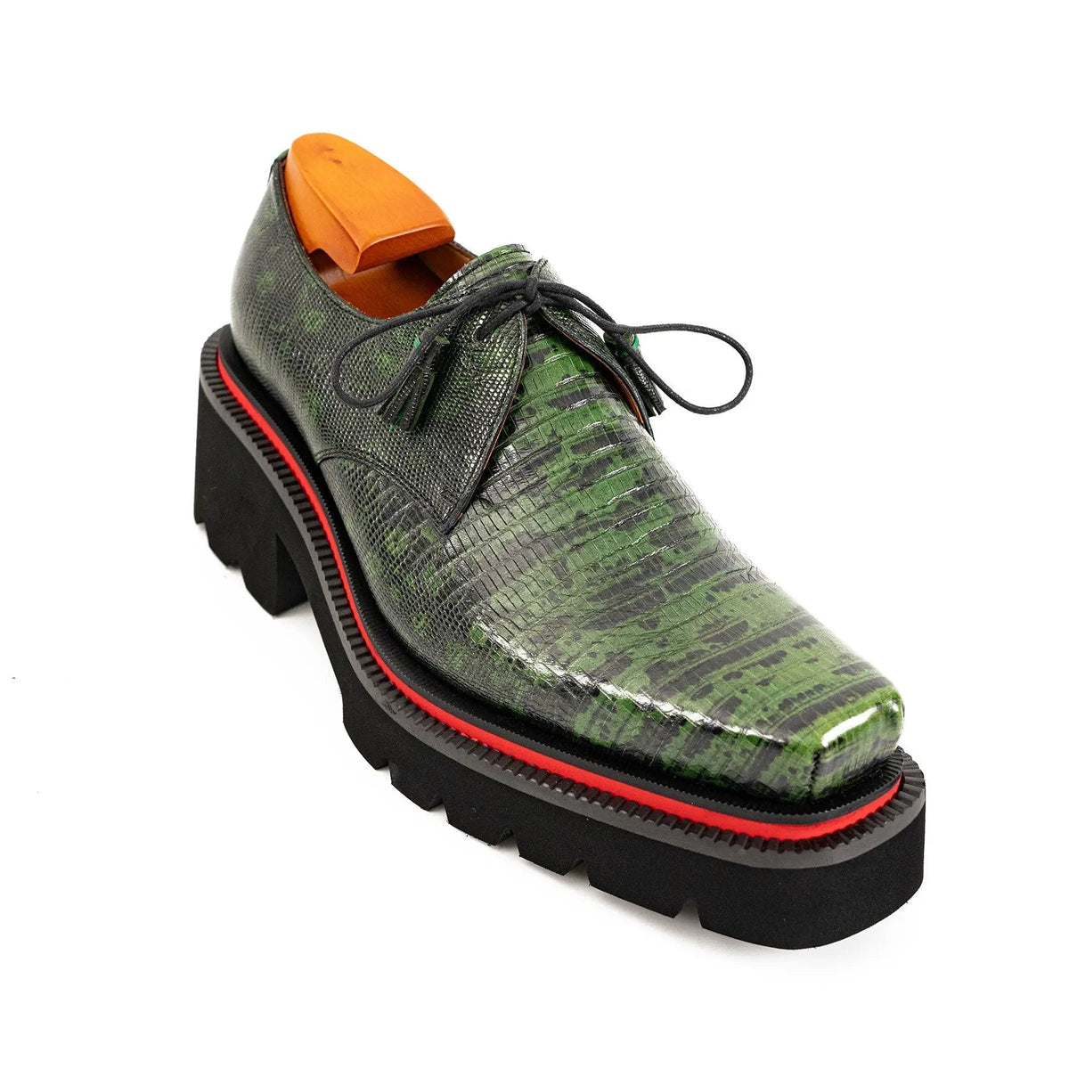 Green and Black Textured Lug Sole Derby Shoe