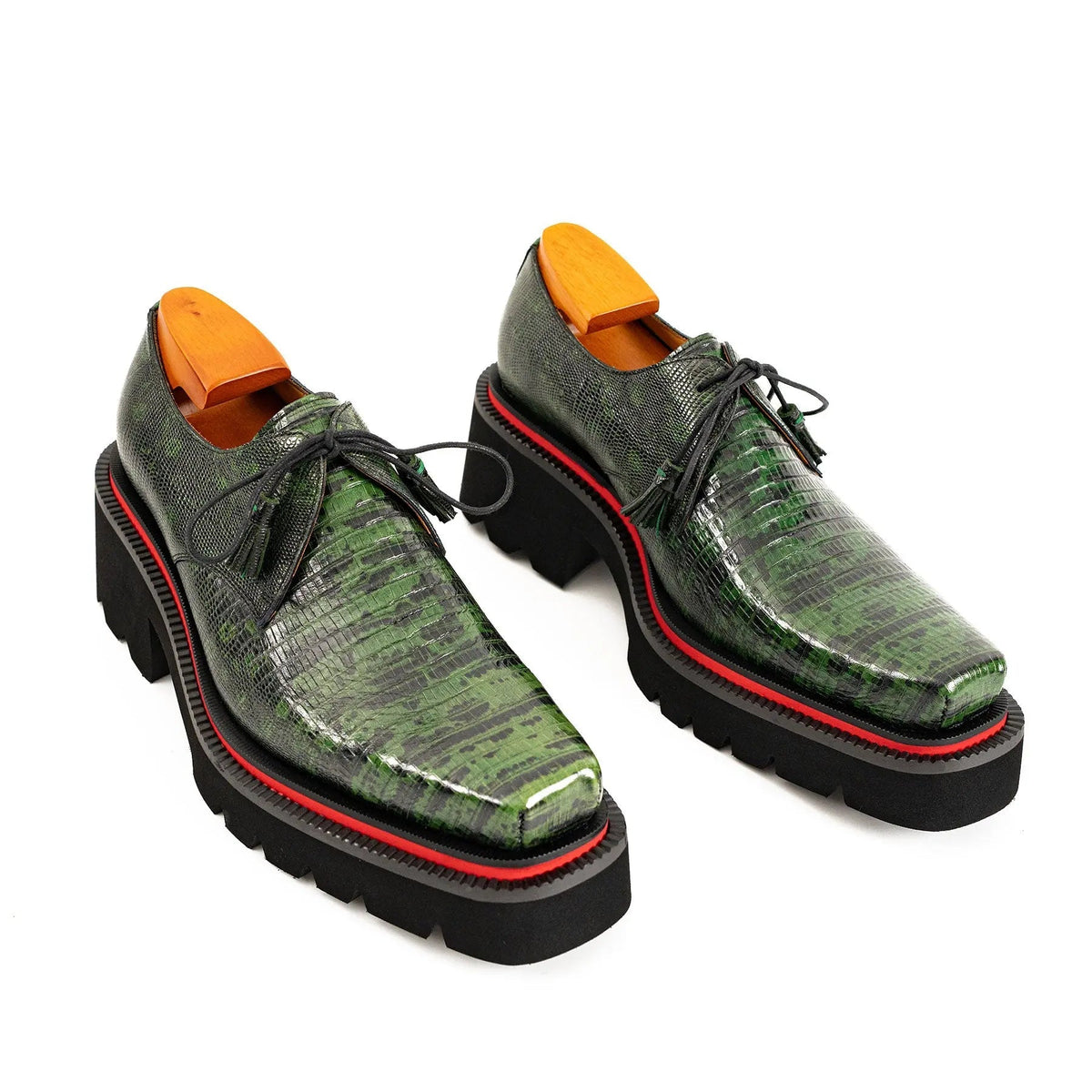 Green and Black Textured Lug Sole Derby Shoe