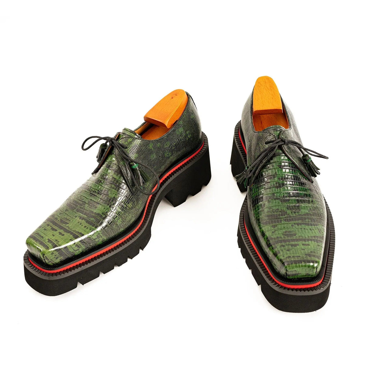 Green and Black Textured Lug Sole Derby Shoe