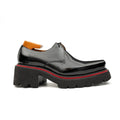 Black Glossy Calfskin Square-Toe Derby Shoes with Red Edging