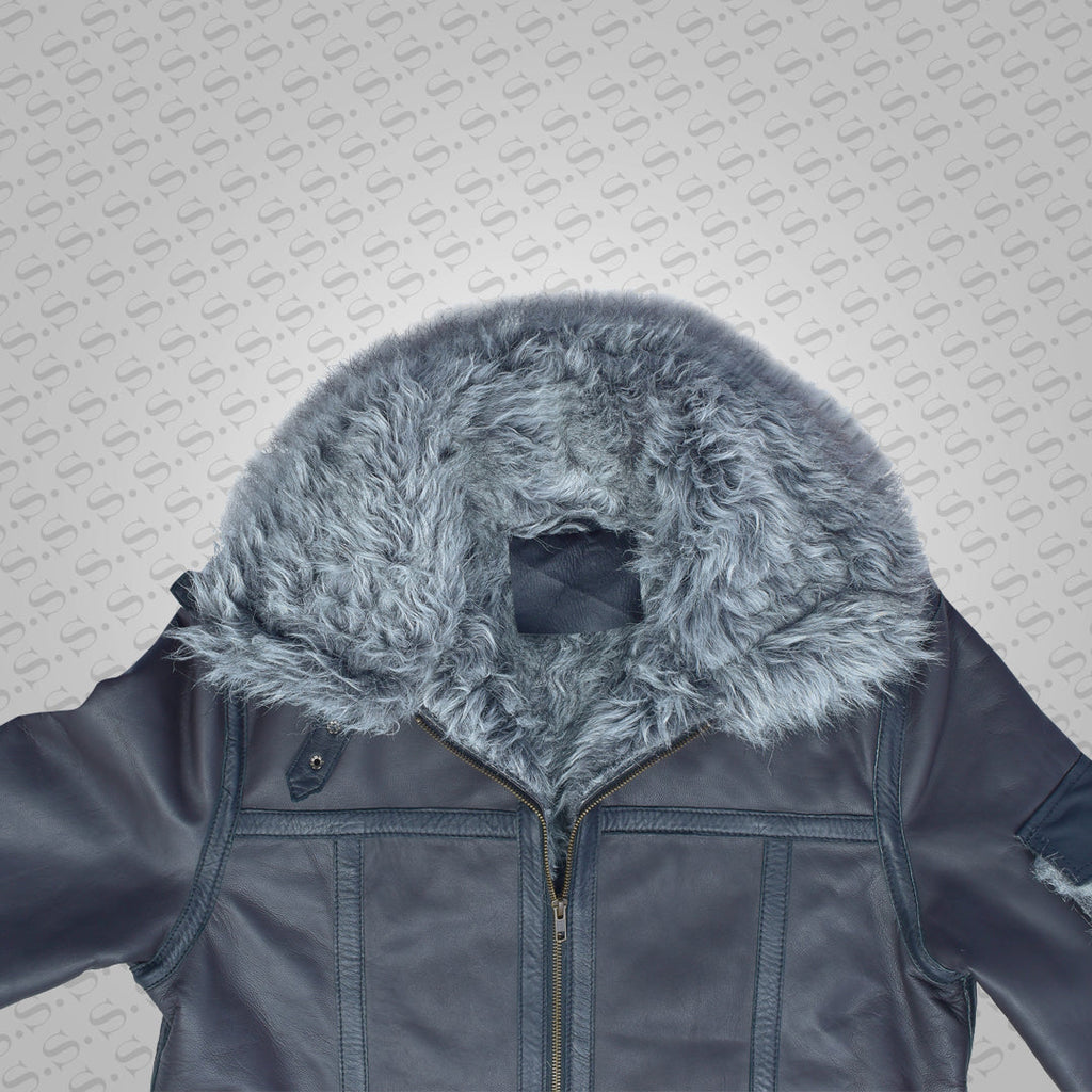 Men’s Black Shearling Jacket Coat in Flight Aviation Style – Cold Inferno