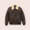 Men’s Vintage Lambskin A2 Brown Leather Shearling Bomber Jacket