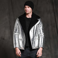 Men’s Aircraft Pilot Shiny Sheepskin Shearling Silver Leather Jacket
